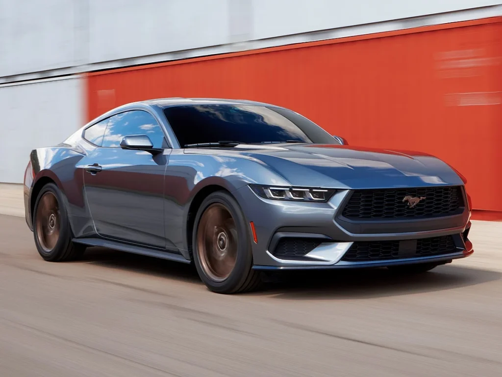 JDP_2024 Ford Mustang Blue Front Quarter View Action